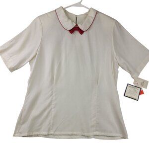 90s Vintage Susan Bristol Blouse Size 14 White w/Red Removable Bow Deadstock New